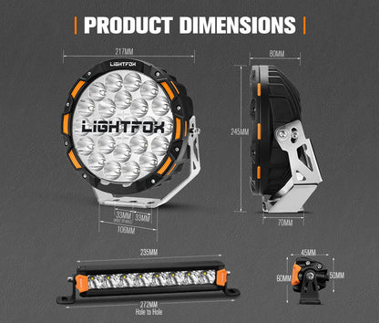Lightfox OSRAM 9inch LED Driving Lights + 8inch LED Light Pods + Wiring Kit