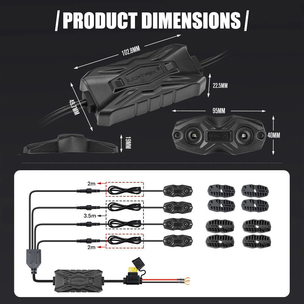 LIGHTFOX RGBW LED Rock Lights - 4 Pack
